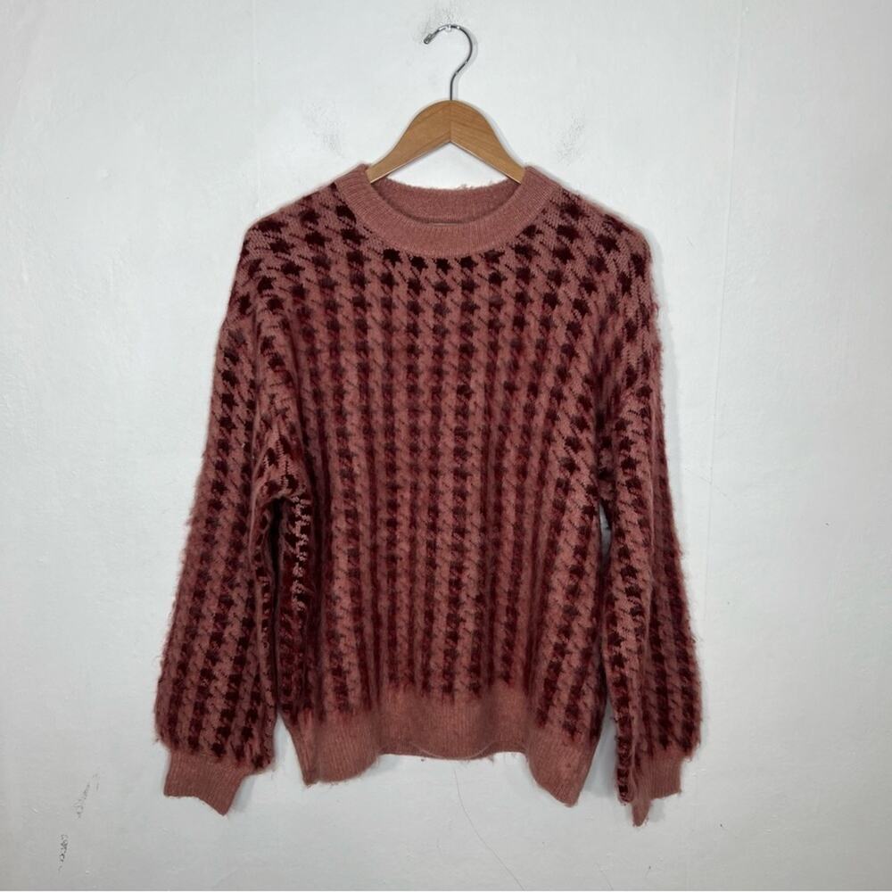 Pinch Pink Red Houndstooth Oversized Sweater Size Large NWT